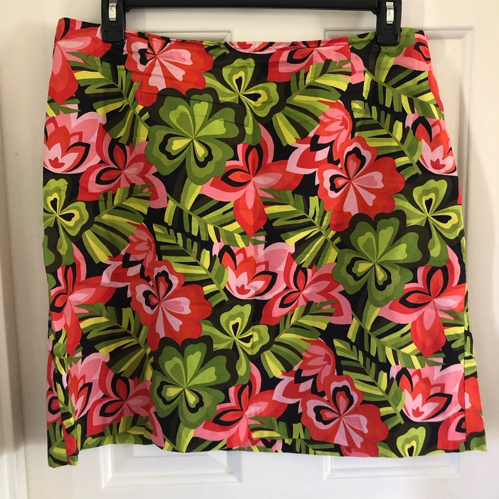 Talbots Women Floral Cotton Mini Skirt Size 16 Side Zip Tropical Cotton